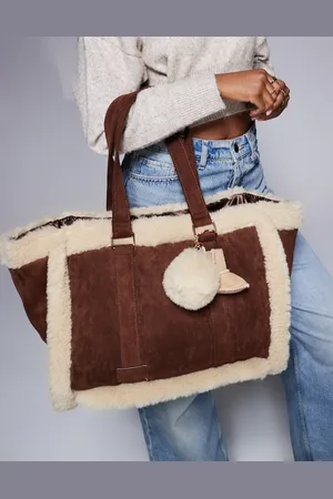 River Island Faux fur trim shopper bag in