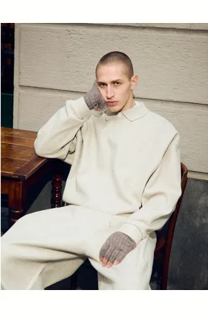 Bershka Collection knitted co-ord polo in sand