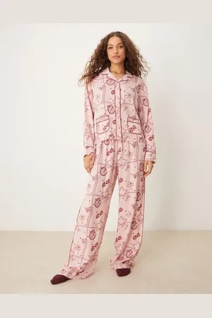 ASOS Rodeo print modal pyjama shirt and wide leg trouser set in