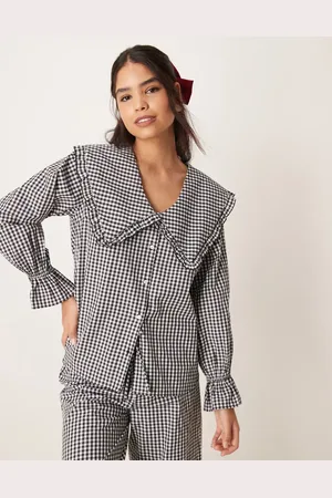 ASOS Oversized collar pyjama top in black gingham co ord