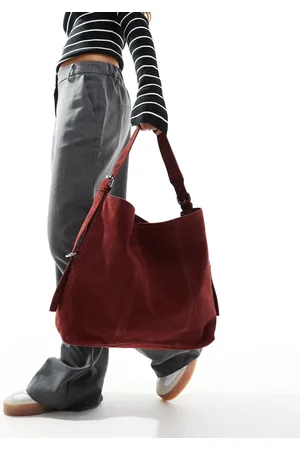 ASOS Suede tote bag with buckle detail in burgundy