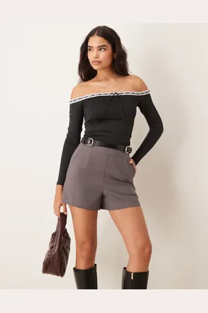 Pimkie Bardot bow detail lace trim ribbed long sleeve top in