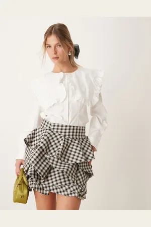Sister Jane Dream check print ruffle mini skirt in and white