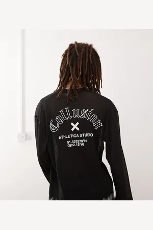 COLLUSION Sheer textured boxy skater fit long sleeve printed t-shirt with print in
