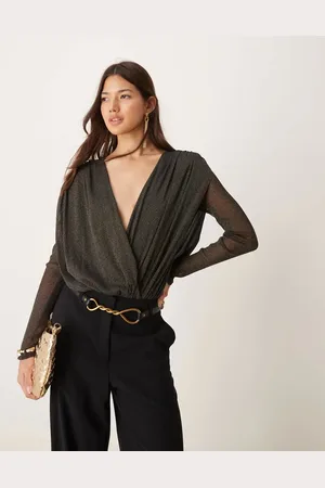 Abercrombie & Fitch Draped bodysuit in black glitter