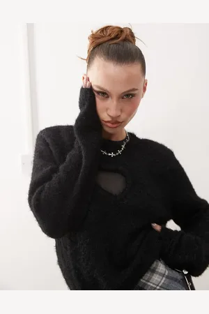 Monki Fluffy sweater with cut out heart in