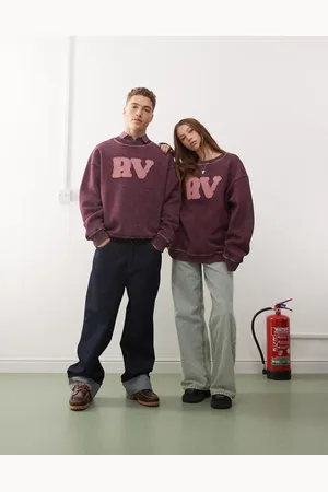 Reclaimed Unisex logo sweat in burgundy