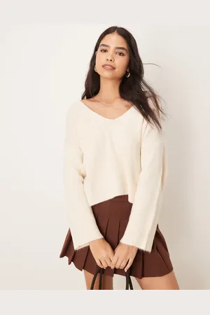 Miss Selfridge V neck knitted jumper in cream