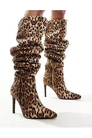 AZALEA WANG Adventurous over the knee boots in embellished leopard