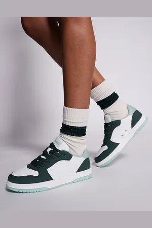 HUGO BOSS Hadrian contrast panel court trainer in green and