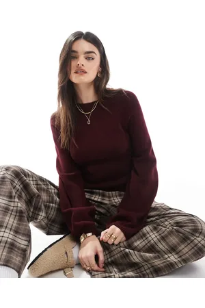 Miss Selfridge Double tie back open back jumper in burgundy