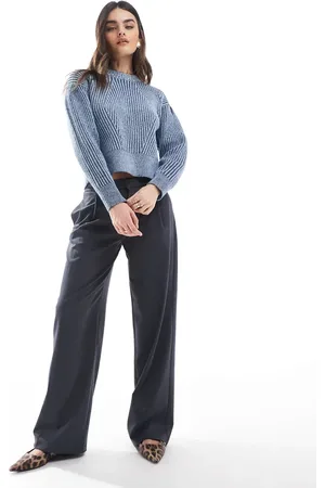 Bershka Low rise wide leg tailored trousers in