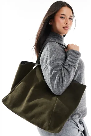 ASOS Suede winged tote bag in forest with leather straps