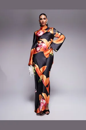 DASKA Satin maxi dress in dark based floral print