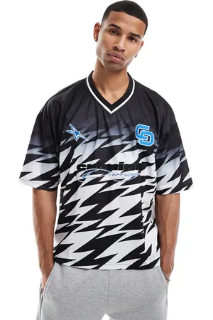 Criminal Damage Lightning v neck jersey in black/white