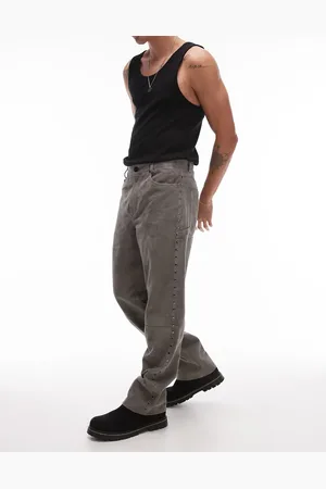 Topman Premium straight studded suede trousers in