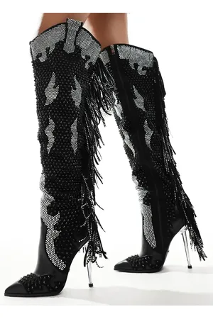 AZALEA WANG Crewe over the knee western boots in embellished