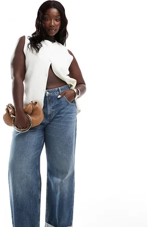 ASOS ASOS DESIGN Curve turn up hem baggy jeans in mid