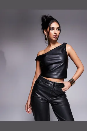 River Island Asymmetric faux leather top in