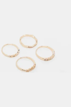 ASOS Pack of 4 rings with delicate crystal detail in tone
