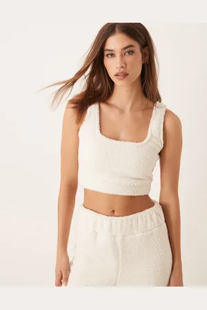 New Look Co-ord sherpa cropped vest in cream