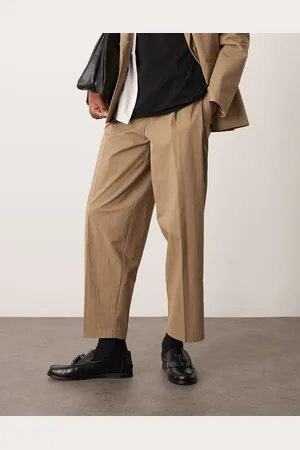 ASOS Oversized tapered front pleat suit trousers in khaki techy fabric