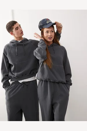 Reclaimed Unisex boxy oversized hoodie in washed charcoal