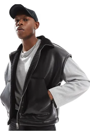 ASOS Oversized boxy faux leather borg lined gilet in