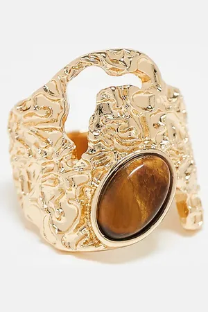 ASOS ASOS DESIGN Curve wide textured ring with semi precious style stone set in tone