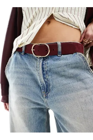 ASOS Suede belt with fine tubular buckle in burgundy