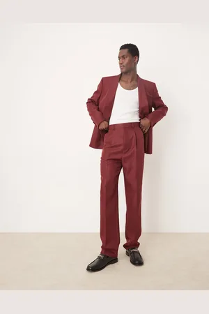 ASOS Straight leg suit trouser in burgundy matte satin