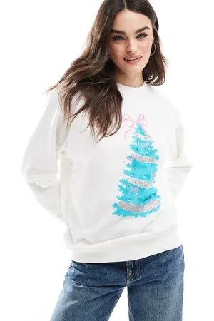 Cotton On Cotton On christmas tree lounge sweatshirt in coconut milk