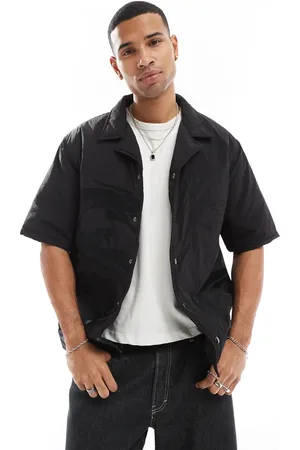 Criminal Damage Padded nylon dragon embroidered shirt in black