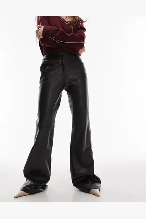 MANGO Flare leg leather look trouser in dark