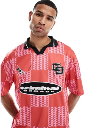 Criminal Damage Chequerboard football shirt in rose/red