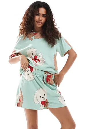 ASOS Dog and bow oversized tee & short pyjama set in