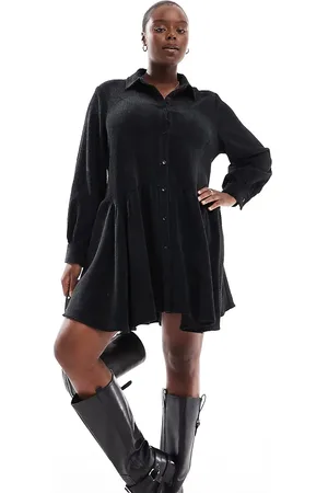 ASOS ASOS DESIGN Curve cord smock mini dress with peplum hem in black