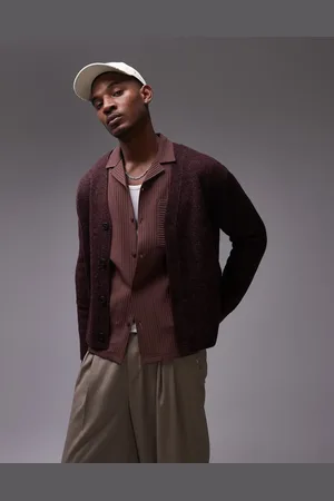 ARKET Wool knitted cardigan with button front in burgundy