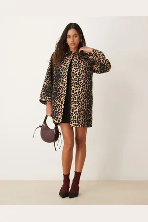 ASOS Denim collar coat in leopard print