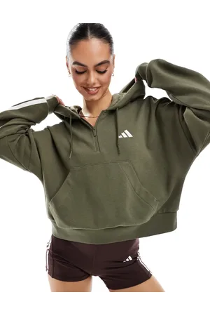 adidas Essentials 3-stripes french terry quarter-zip hoodie in