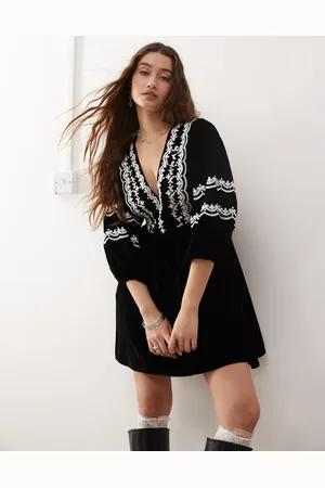 Miss Selfridge Embroidered velvet mini dress in