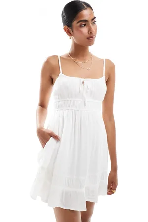 Hollister Shirred detail tie back short dress with shirred bust detail in