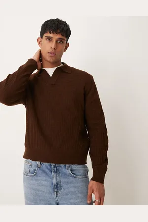 ASOS Relaxed boxy fit knitted waffle texture notch neck jumper in