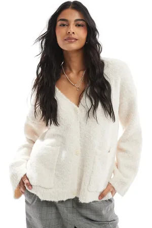 Pieces® Teddy longline cardigan in cream