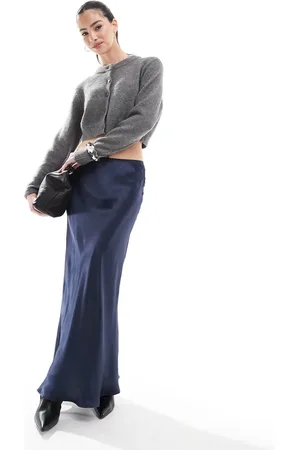 Miss Selfridge Satin bias bow maxi skirt in navy