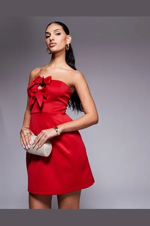 New Look Bow detail bandeau mini dress in