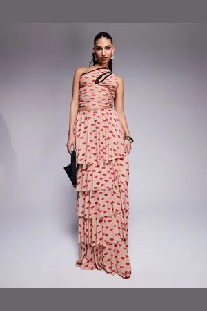 AFRM Jace ruffle maxi skirt co-ord in almond kiss print