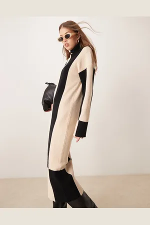 Pretty Lavish Knitted high neck maxi dress in mono stripe