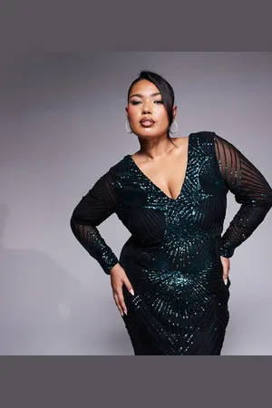 Goddiva Curve starburst sequin maxi dress in emerald