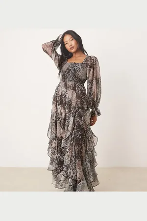 Miss Selfridge Ruffle hem maxi dress in animal print